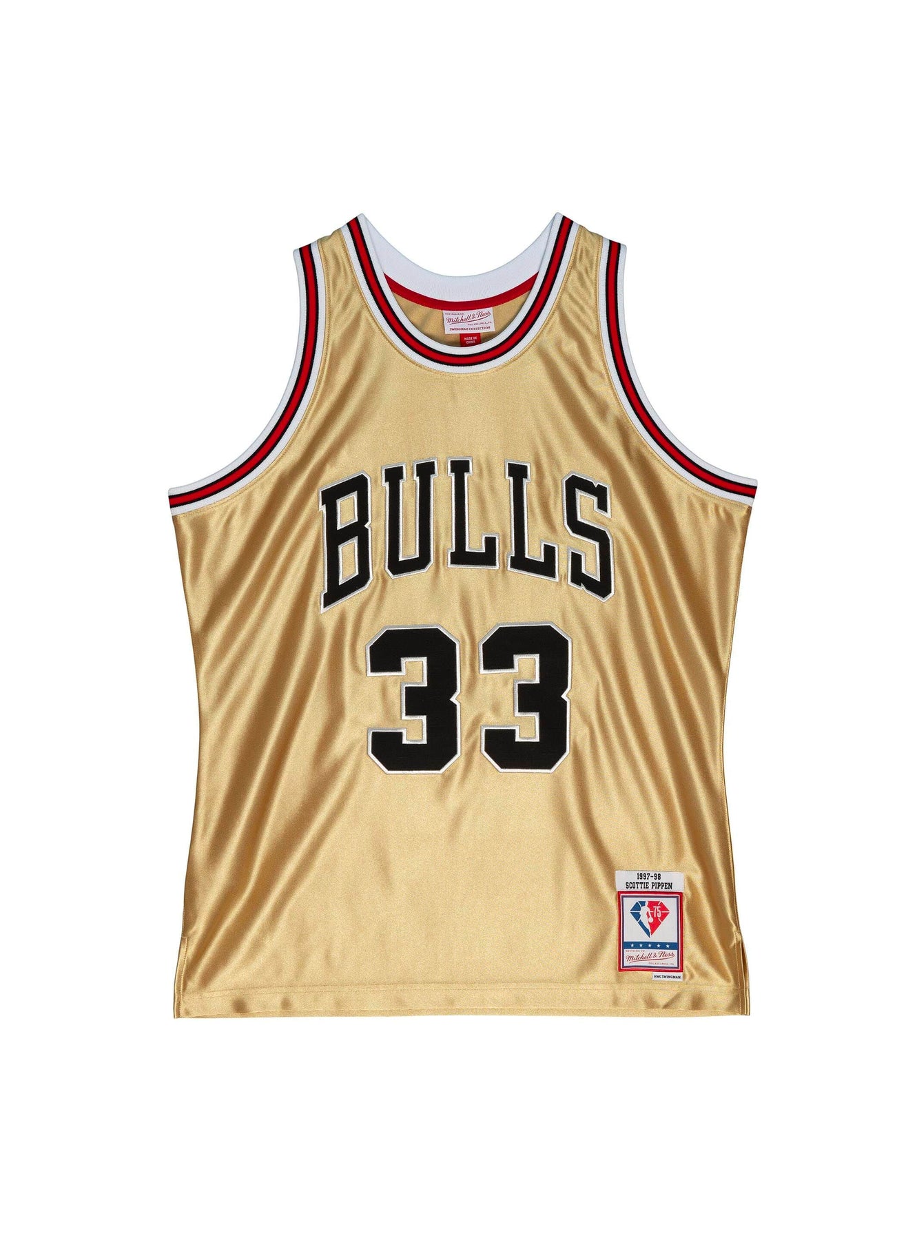 Mitchell & Ness, Shirts, Chicago Bulls Retro Scottie Pippen Jersey  Swingman Gold Black Red White