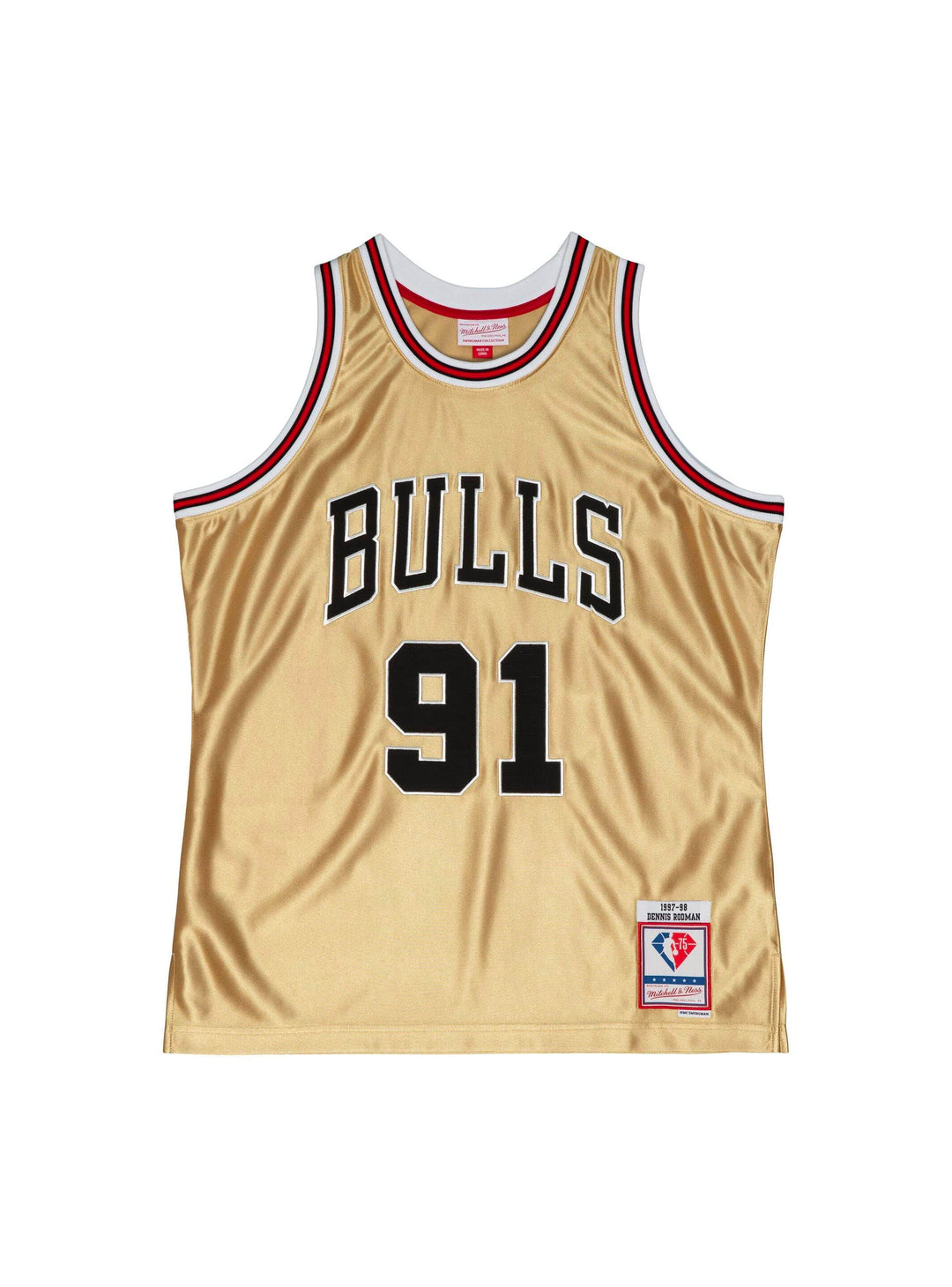 NBA Chicago Bulls Dennis Rodman 1997 75th Anniversary Gold Jersey